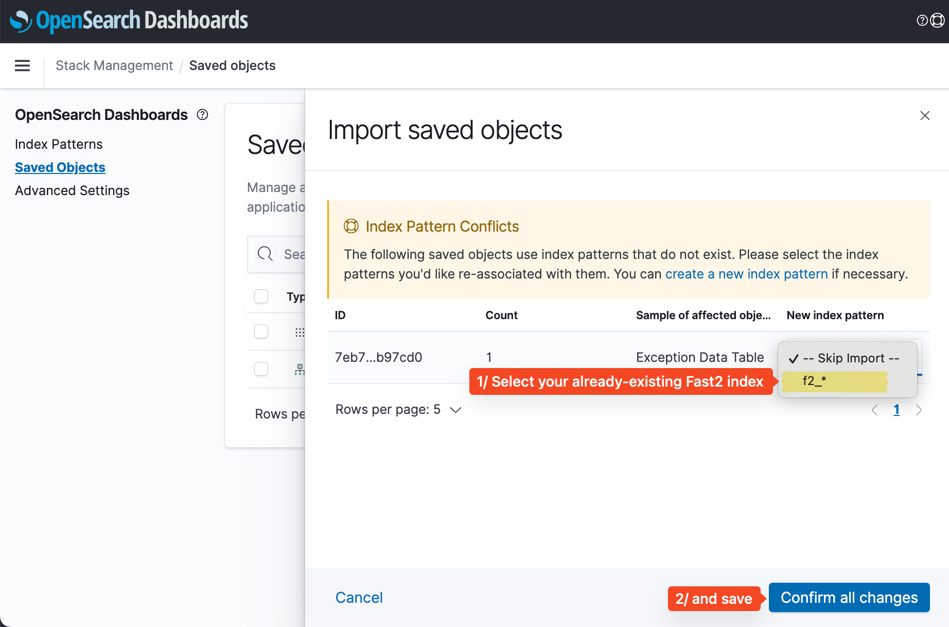 Dashboards : choose already existing Fast2 index