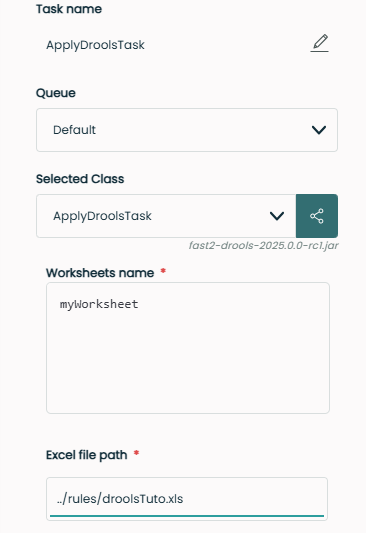 ApplyDroolsTask configuration in Fast2 catalog