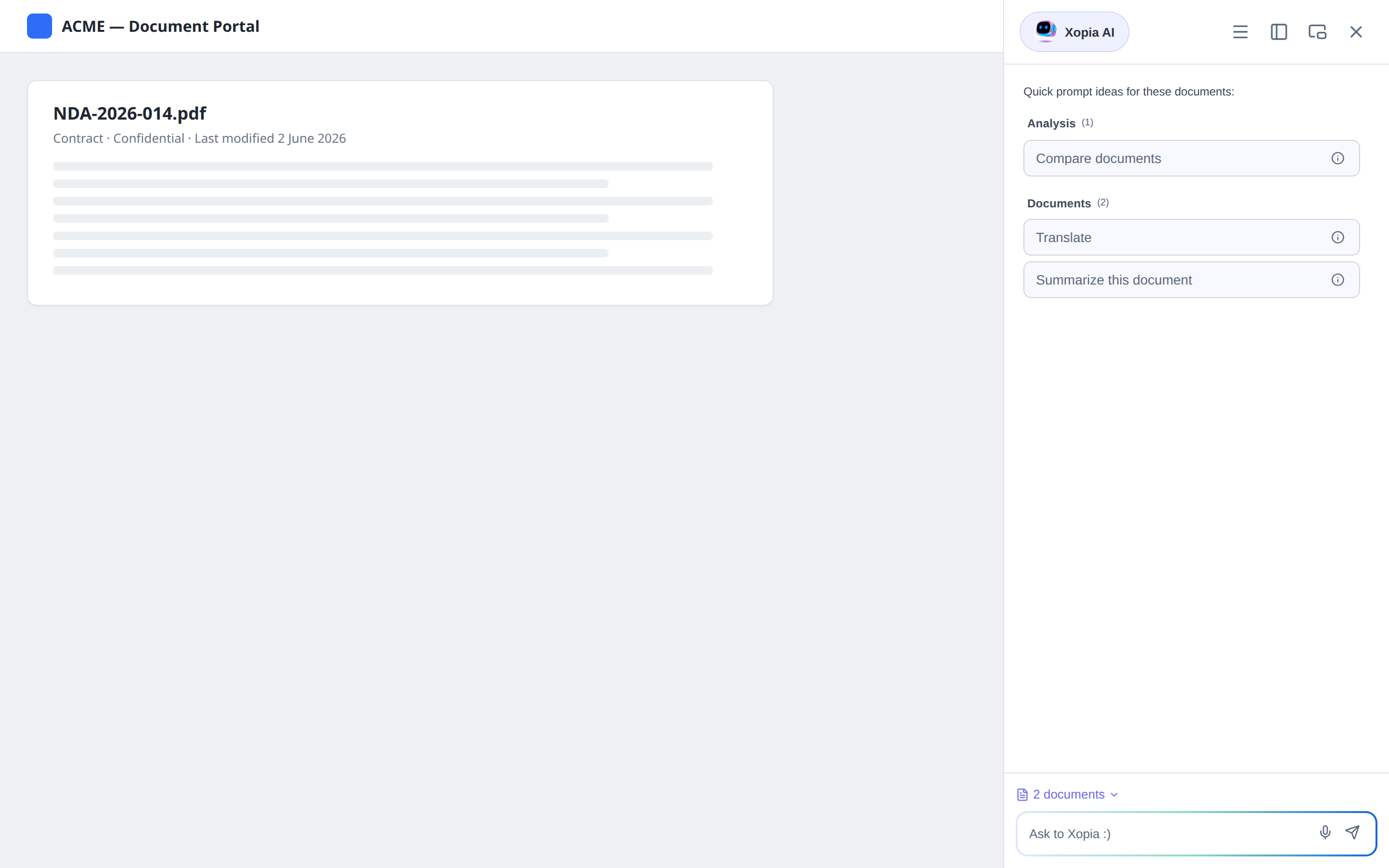 Quick Prompt panel embedded in a host application